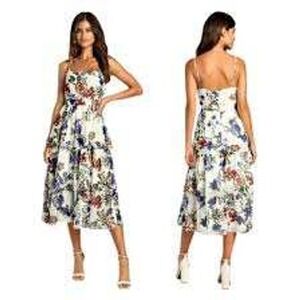 Lulus White Floral‎ Tiered Midi Dress Spaghetti Strap Size M
